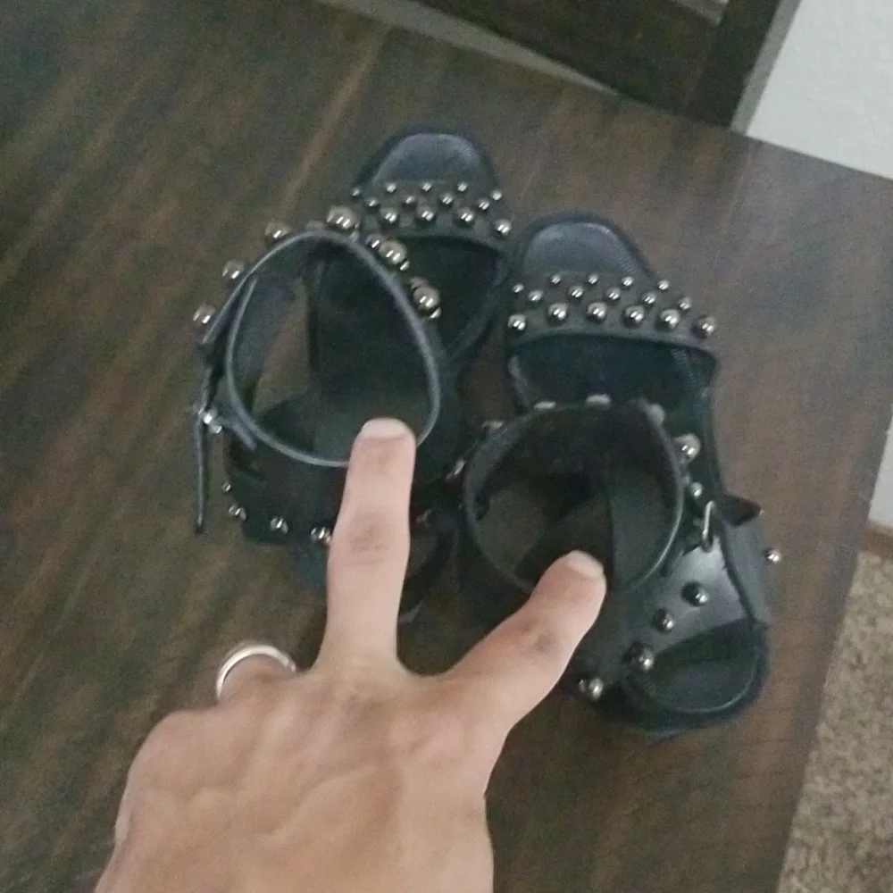 Pedro Garcia Black Studded Platform Sandals